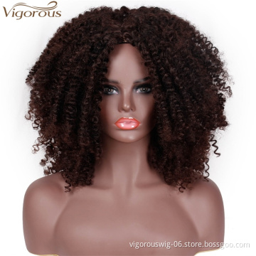 Vigorous Long Dark Brown Wigs Afro Kinky Curly Wigs for Black Women Middle Part Short Synthetic Wigs Heat Resistant Fiber